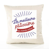 Housse de Coussin Premium patissiere Meilleure Monde - Coton Canvas Fairtrade Beige Idée Cadeau Décoration Canapé