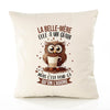 Housse de Coussin Premium La Belle-Mère Chouette Grain - Coton Canvas Fairtrade Beige Idée Cadeau Décoration Canapé 40x40