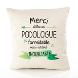 Housse de Coussin Premium Merci Podologue Inoubliable - Coton Canvas Fairtrade Beige Idée Cadeau Décoration Canapé