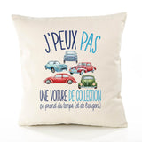 Housse de Coussin Premium Voiture de Collection Version Blanc - Coton Canvas Fairtrade Beige Idée Cadeau Décoration Canapé