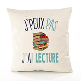 Housse de Coussin Premium Lecture Version Blanc - Coton Canvas Fairtrade Beige Idée Cadeau Décoration Canapé 40x40
