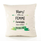 Housse de Coussin Premium Merci Femme Inoubliable Femme - Coton Canvas Fairtrade Beige Idée Cadeau Décoration Canapé