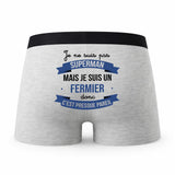Caleçon Je ne suis Pas Super-héros mais Je suis Fermier - Humour Boxer Gris Cadeau