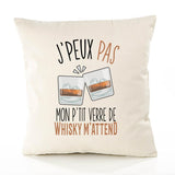 Housse de Coussin Premium Whiskey Version Blanc - Coton Canvas Fairtrade Beige Idée Cadeau Décoration Canapé