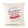 Housse de Coussin Premium secrétaire de Direction Meilleure Monde - Coton Canvas Fairtrade Beige Idée Cadeau Décoration Canapé