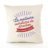 Housse de Coussin Premium secrétaire de Direction Meilleure Monde - Coton Canvas Fairtrade Beige Idée Cadeau Décoration Canapé