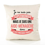 Housse de Coussin Premium Aide-ménagère Superwomen - Coton Canvas Fairtrade Beige Idée Cadeau Décoration Canapé