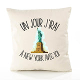 Housse de Coussin Premium New York avec toi - Coton Canvas Fairtrade Beige Idée Cadeau Décoration Canapé