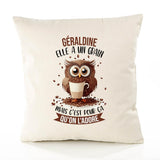 Housse de Coussin Premium Géraldine Chouette Grain - Coton Canvas Fairtrade Beige Idée Cadeau Décoration Canapé 40x40