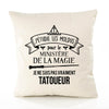 Housse de Coussin Premium tatoueur Ministère Magie Homme - Coton Canvas Fairtrade Beige Idée Cadeau Décoration Canapé