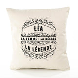 Housse de Coussin Premium LÉA Déesse légende Noire - Coton Canvas Fairtrade Beige Idée Cadeau Décoration Canapé
