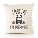 Housse de Coussin Premium haltérophilie Version Blanc - Coton Canvas Fairtrade Beige Idée Cadeau Décoration Canapé 40x40