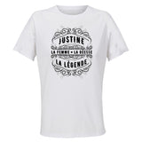 Maillot de Sport Femme Justine Copie Deesse Legende Noire - T-Shirt Respirant Polyester Manches Courtes - Cadeau Sportive Anniversaire Noël Fête des Mères