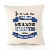 Housse de Coussin Premium Je ne suis Pas superhomme mais Je suis Réalisateur Donc C'est Presque pareil - Coton Canvas Fairtrade Beige Idée Cadeau Décoration Canapé 40x40