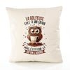 Housse de Coussin Premium La Golfeuse Chouette Grain - Coton Canvas Fairtrade Beige Idée Cadeau Décoration Canapé 40x40