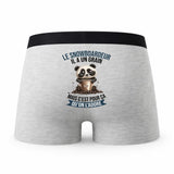 Caleçon Le Snowboardeur Panda Grain - Humour Boxer Gris Idée Cadeau