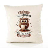 Housse de Coussin Premium L'Ingénieur Chouette Grain - Coton Canvas Fairtrade Beige Idée Cadeau Décoration Canapé 40x40
