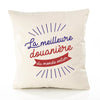 Housse de Coussin Premium douanière Meilleure Monde - Coton Canvas Fairtrade Beige Idée Cadeau Décoration Canapé