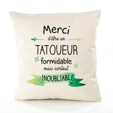 Housse de Coussin Premium Merci Tatoueur Inoubliable - Coton Canvas Fairtrade Beige Idée Cadeau Décoration Canapé