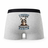 Caleçon Le Magasinier Panda Grain - Humour Boxer Gris Idée Cadeau