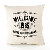 Housse de Coussin Premium 1985 Millésime Grand cru - Coton Canvas Fairtrade Beige Idée Cadeau Décoration Canapé
