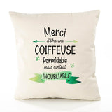 Housse de Coussin Premium Merci Coiffeuse Inoubliable Femme - Coton Canvas Fairtrade Beige Idée Cadeau Décoration Canapé