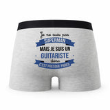Caleçon Je ne suis Pas Super-héros mais Je suis Guitariste - Humour Boxer Gris Cadeau