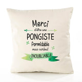 Housse de Coussin Premium Merci Pongiste Inoubliable Femme - Coton Canvas Fairtrade Beige Idée Cadeau Décoration Canapé