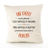 Housse de Coussin Premium Une Cheffe Aussi géniale - Coton Canvas Fairtrade Beige Idée Cadeau Décoration Canapé