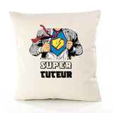 Housse de Coussin Premium Super TUTEUR - Coton Canvas Fairtrade Beige Idée Cadeau Décoration Canapé