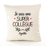 Housse de Coussin Premium Agathe Une Super Collègue - Coton Canvas Fairtrade Beige Idée Cadeau Décoration Canapé