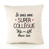 Housse de Coussin Premium Marie-José Une Super Collègue - Coton Canvas Fairtrade Beige Idée Cadeau Décoration Canapé