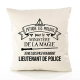 Housse de Coussin Premium Lieutenant de Police Ministère Magie Homme - Coton Canvas Fairtrade Beige Idée Cadeau Décoration Canapé 40x40