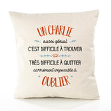 Housse de Coussin Premium Un Charlie Aussi génial - Coton Canvas Fairtrade Beige Idée Cadeau Décoration Canapé