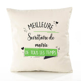 Housse de Coussin Premium Secrétaire De Mairie Meilleure Temps Femme - Coton Canvas Fairtrade Beige Idée Cadeau Décoration Canapé