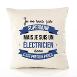 Housse de Coussin Premium Je ne suis Pas superhomme mais Je suis Électricien Donc C'est Presque pareil - Coton Canvas Fairtrade Beige Idée Cadeau Décoration Canapé 40x40