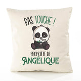 Housse de Coussin Premium Angelique Pas Touche Panda - Coton Canvas Fairtrade Beige Idée Cadeau Décoration Canapé 40x40