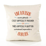 Housse de Coussin Premium Une Louison Aussi géniale - Coton Canvas Fairtrade Beige Idée Cadeau Décoration Canapé