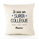 Housse de Coussin Premium Maxence Un Super Collègue - Coton Canvas Fairtrade Beige Idée Cadeau Décoration Canapé