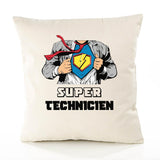 Housse de Coussin Premium Super Technicien - Coton Canvas Fairtrade Beige Idée Cadeau Décoration Canapé