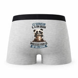 Caleçon Le Serveur Panda Grain - Humour Boxer Gris Idée Cadeau