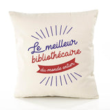 Housse de Coussin Premium Bibliothécaire Meilleur Monde - Coton Canvas Fairtrade Beige Idée Cadeau Décoration Canapé