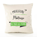 Housse de Coussin Premium Maitresse Meilleure Temps Femme - Coton Canvas Fairtrade Beige Idée Cadeau Décoration Canapé
