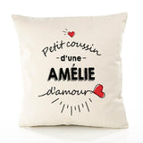 Housse de Coussin Premium Amelie d'amour - Coton Canvas Fairtrade Beige Idée Cadeau Décoration Canapé 40x40