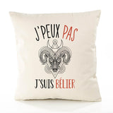 Housse de Coussin Premium Signe bélier Version Blanc - Coton Canvas Fairtrade Beige Idée Cadeau Décoration Canapé