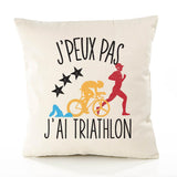 Housse de Coussin Premium Triathlon Version Blanc - Coton Canvas Fairtrade Beige Idée Cadeau Décoration Canapé
