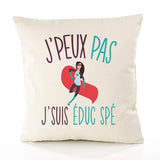Housse de Coussin Premium éducatrice spécialisée Version Blanc - Coton Canvas Fairtrade Beige Idée Cadeau Décoration Canapé