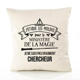 Housse de Coussin Premium chercheur Ministère Magie Homme - Coton Canvas Fairtrade Beige Idée Cadeau Décoration Canapé