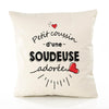 Housse de Coussin Premium Soudeuse d'amour - Coton Canvas Fairtrade Beige Idée Cadeau Décoration Canapé 40x40