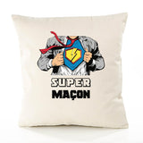 Housse de Coussin Premium Super MAÇON - Coton Canvas Fairtrade Beige Idée Cadeau Décoration Canapé